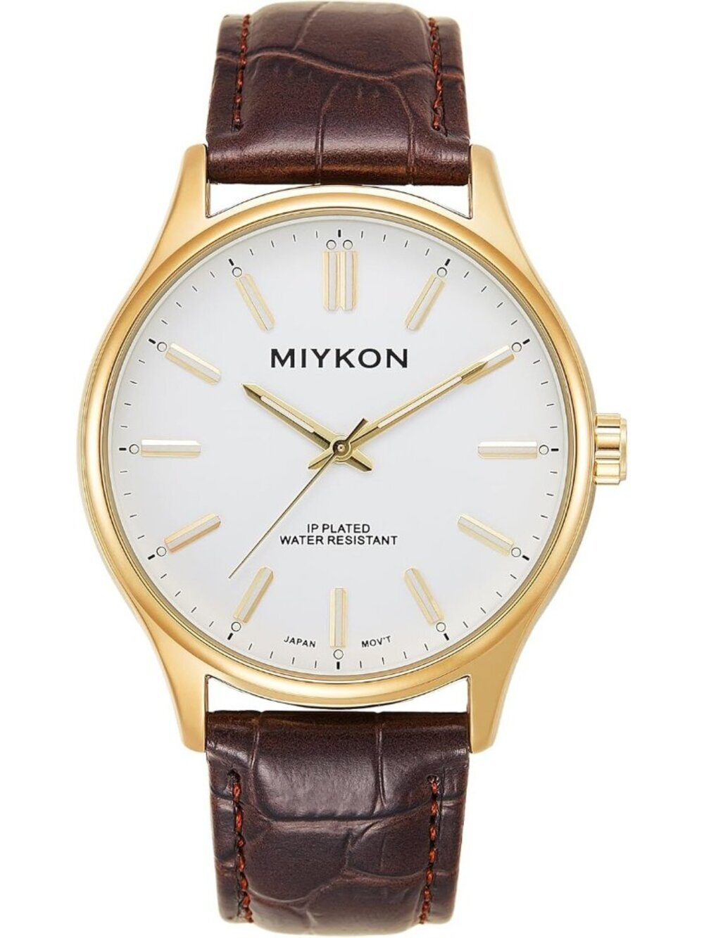 Men's Brown And White Analog Leather Strap Ultra-Thin Waterproof Classic Watch